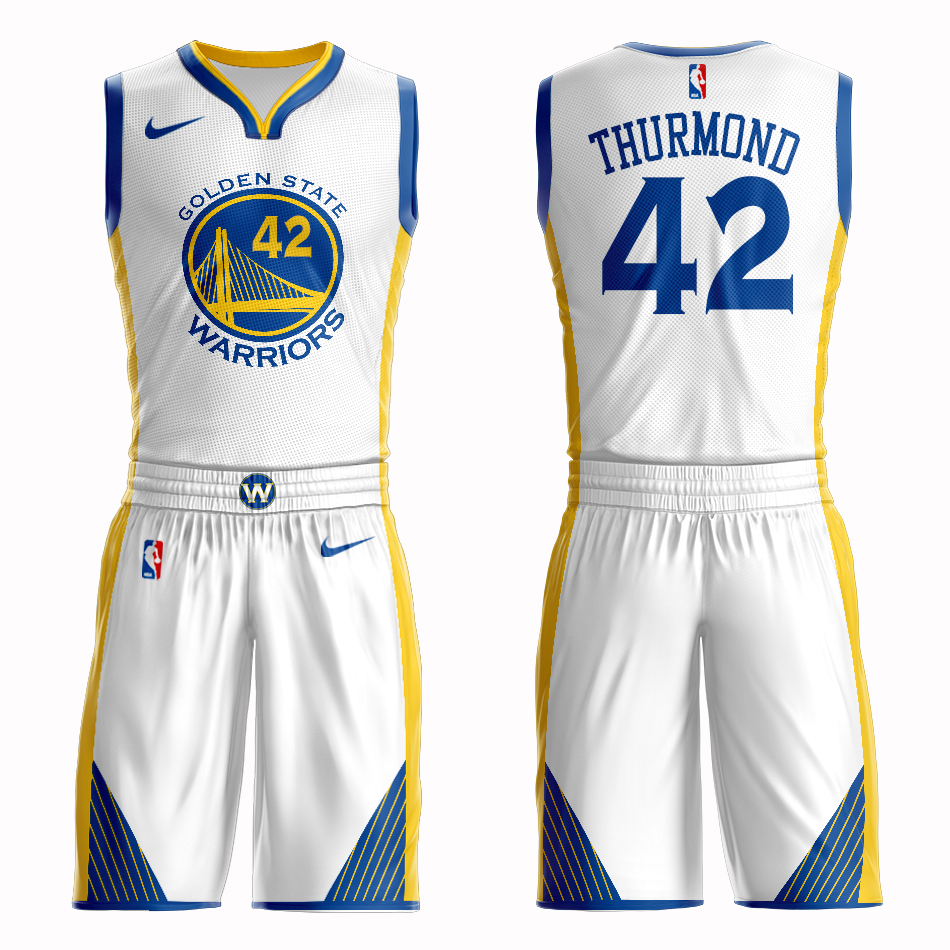 Men 2019 NBA Nike Golden State Warriors #42 Thurmond  white Customized jersey->customized nba jersey->Custom Jersey